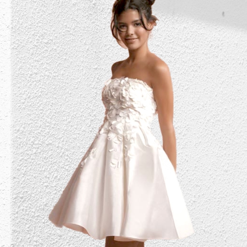 Calvin Klein Petal Appliqué Strapless Tulle Dress
